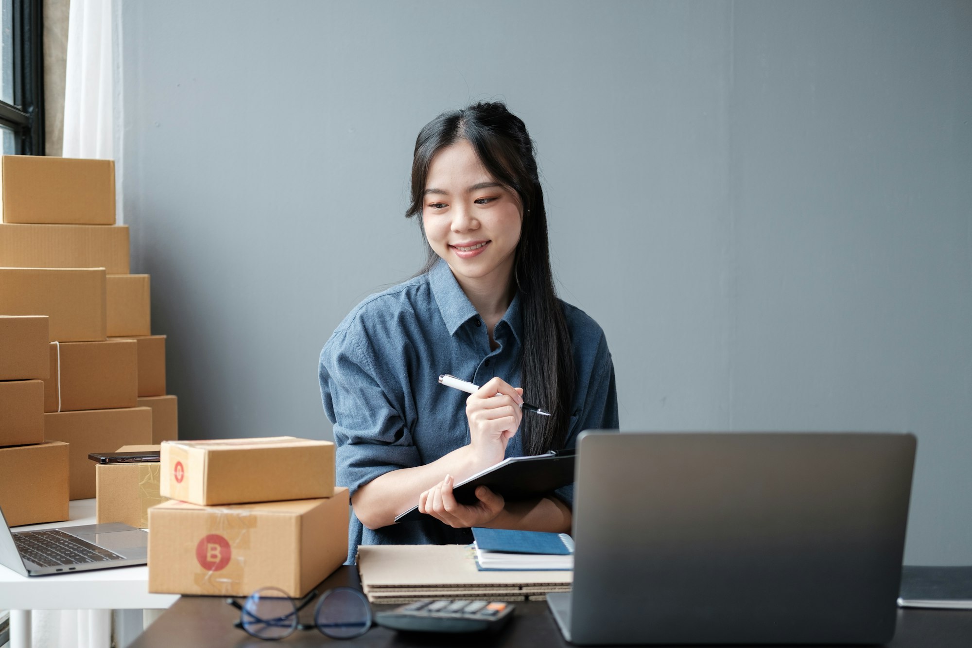 Small business owner working at home office